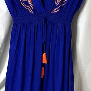 VIDDAH - Vibrant Blue & Orange Accent beach dress